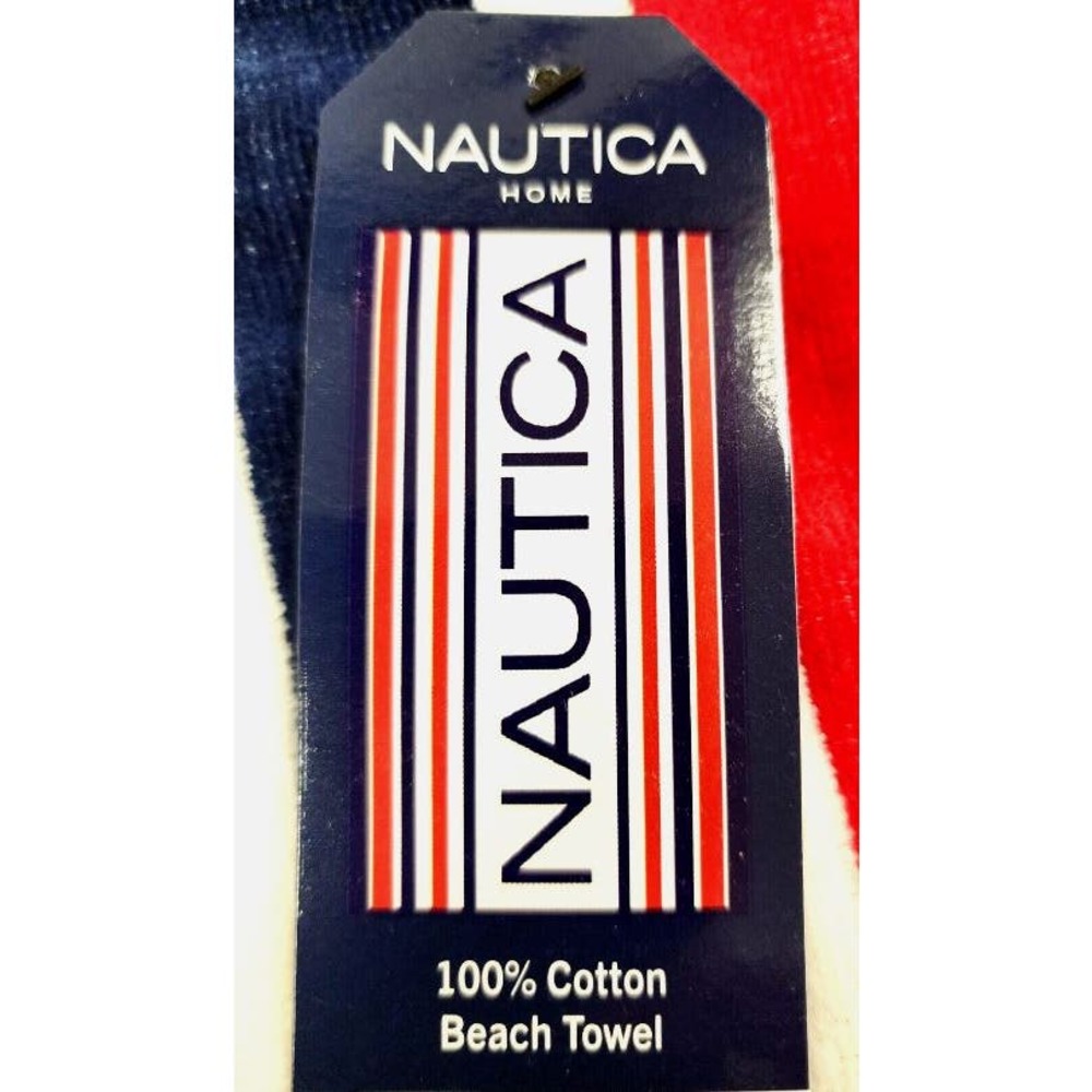 Nautica red blue white striped cotton Beach Pool Towel New - Picture 3 of 3